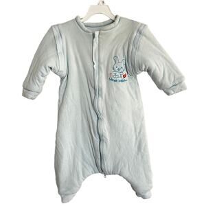 Light Blue Size 3 to 6 months Baby Boy Zip Love Cat Sleepsuit One Piece FLAWED